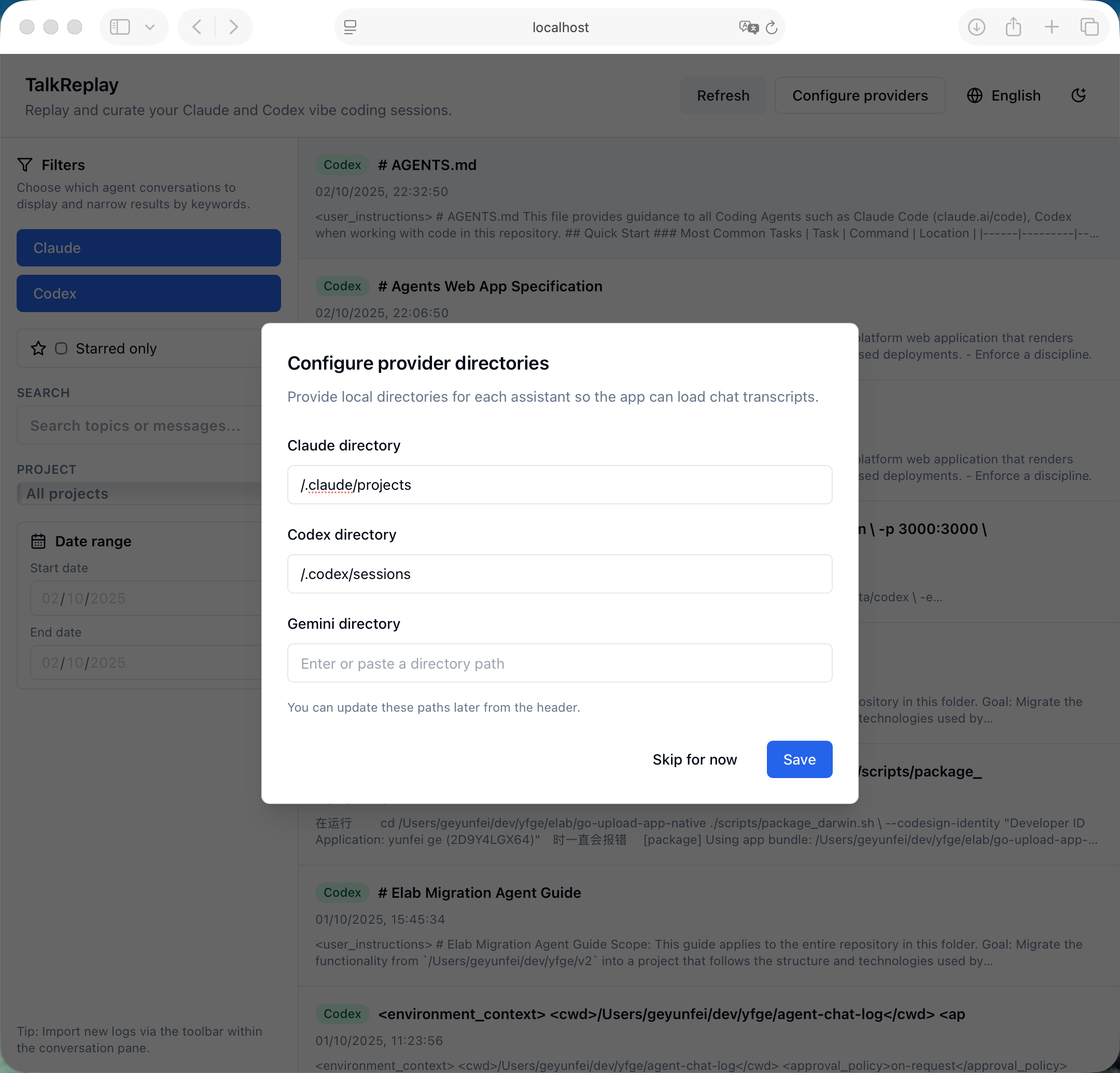 Provider Setup Dialog